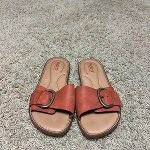 Born Tan Sandals Slip-On Style with Contoured Footbed